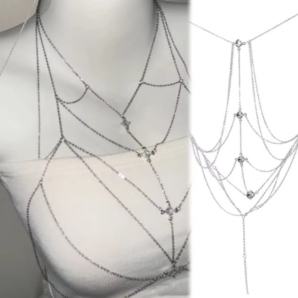 Body Jewelry Art - Simli Yapay Elmas Göğüs Zinciri Çok