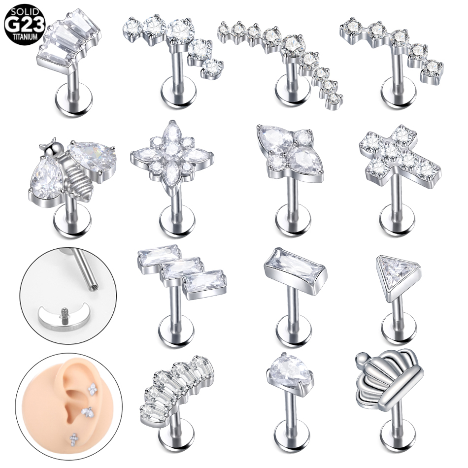 Body Jewelry Internally Threaded - 1 adet titanyum içten dişli çapraz